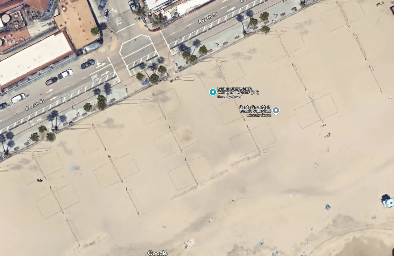 Satellite view of Main Beach volleyball courts